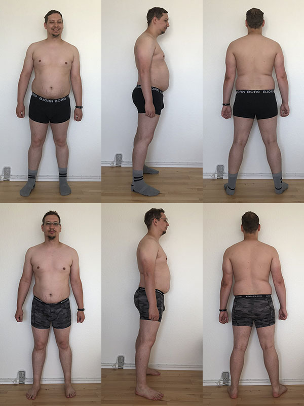 Før og efterbilleder af mandligt vægttab